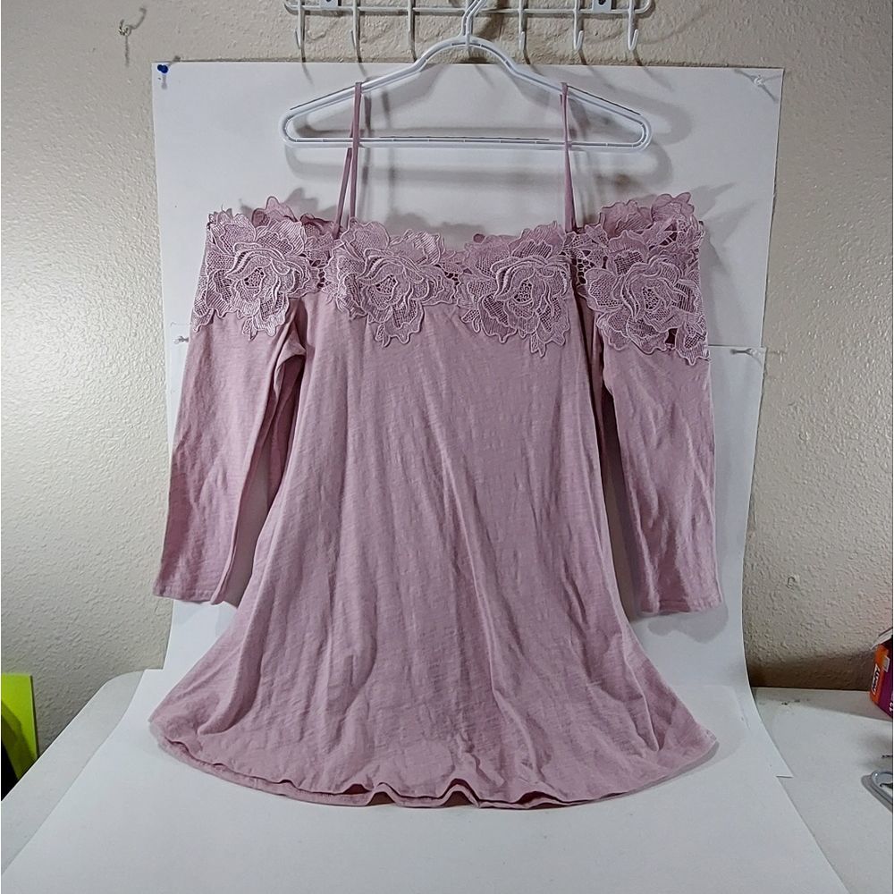 Meadow Rue Women's Lilac Off the Shoulder Tunic szL Valentimes Day
